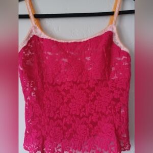FP Intimately Pink Lace Cami Tank with Contrast Straps